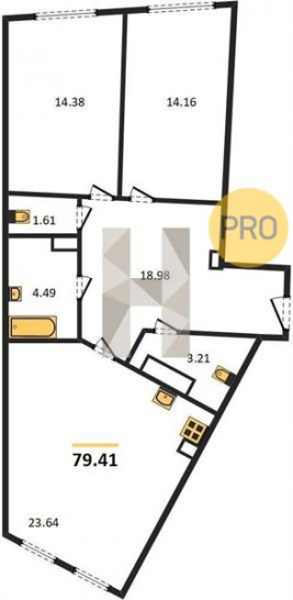 Двухкомнатная квартира 79.41 м²